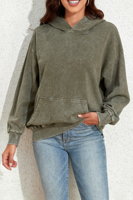 Sage Green Vintage Wash Kangaroo Pocket Hoodie