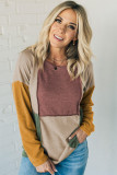 Light French Beige Exposed Seam Colorblock Knit Long Sleeve Top