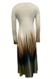 White Printed Crew Neck Maxi Dress