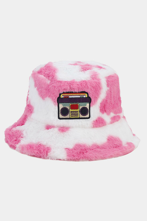 Retro Tape Patchwork Cow Print Fleece Hat MOQ 3pcs