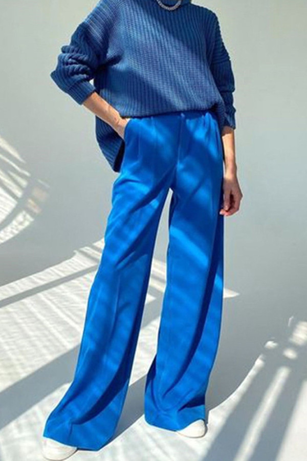 Plain High Waist Wide Leg Pants