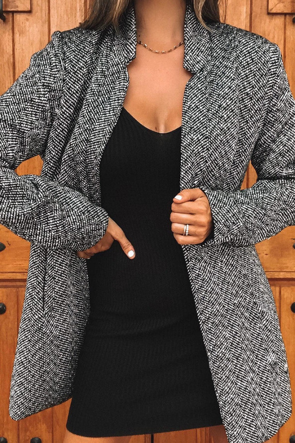 Mix Texture Turndown Collar Wool Jacket