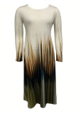 White Printed Crew Neck Maxi Dress