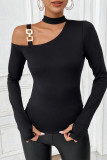 Cold Shoulder Buckle Black Top