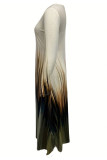 White Printed Crew Neck Maxi Dress