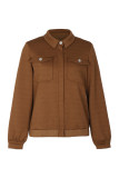 Dark Brown Turn Down Collar Zipper Jacket