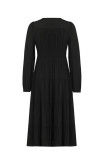 Black V Neck Ruffles Puff Midi Dress