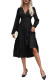Black V Neck Ruffles Puff Midi Dress