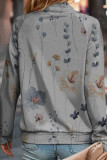 Stand Collar Flower Print Sweatshirt