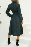 Smocked Frilled Collar Leopard Print Midi Dress