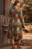 Green Printed Multicolor Western Checkered Plus Size Swing Dress