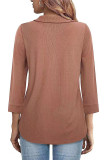 Plain Zipper Down Turn Down Collar Long Sleeves Top