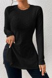 Plain Jacquard Long Sleeves Babydoll Top