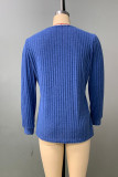 Plain V Neck Rib Long Sleeves Top