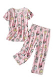 Printed V Neck Plus Size 2pcs Pant Set Loungewear