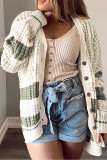 White Plus Size Color Block Cable Knit Buttoned Cardigan
