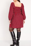 Red Plaid Square Neck Dress