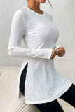 Plain Jacquard Long Sleeves Babydoll Top