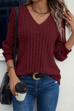 V Neck Rib Long Sleeves Top