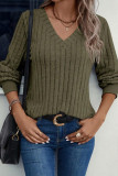 V Neck Rib Long Sleeves Top
