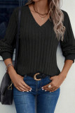 V Neck Rib Long Sleeves Top