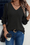 V Neck Rib Long Sleeves Top