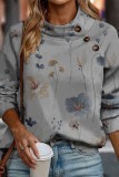Stand Collar Flower Print Sweatshirt
