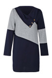 Navy Color Block Irregular Neckline Shirt Dress