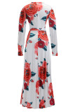 Printed Hollow Out Neckline Maxi Dress With Sash
