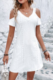 Plain Jacquard Lace Tape Cold Shoulder Dress