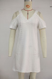 Plain Jacquard Lace Tape Cold Shoulder Dress