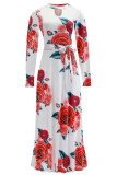 Printed Hollow Out Neckline Maxi Dress With Sash