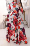 Printed Hollow Out Neckline Maxi Dress With Sash
