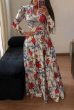 Printed Hollow Out Neckline Maxi Dress With Sash
