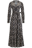 Printed Hollow Out Neckline Maxi Dress With Sash