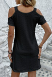 Plain Jacquard Lace Tape Cold Shoulder Dress
