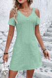 Plain Jacquard Lace Tape Cold Shoulder Dress
