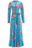 Printed Hollow Out Neckline Maxi Dress With Sash