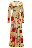 Printed Hollow Out Neckline Maxi Dress With Sash