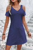 Plain Jacquard Lace Tape Cold Shoulder Dress