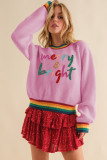 Bonbon Glitter Merry & Bright Colorful Stripes Trim Sweater