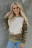 Jungle Green Bleached Camouflage Print Long Sleeve Top