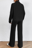 Plain High Collar Rib Long Sleeves Tops With Pants 2pcs Set