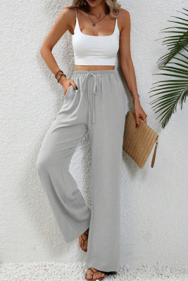 Plain High Waist Wide Leg Pants