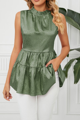 Sleeveless Splicing Smocked Top