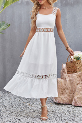 Flower Crochet Plain Maxi Dress