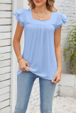 Plain Square Neck Ruffle Sleeves Top