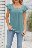 Plain Square Neck Ruffle Sleeves Top