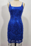 Plain Sequin Pattern Back Ribbon Speghetti Strap Dress