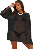 Pompom Mesh Long Sleeve Side Split Beach Cover Up